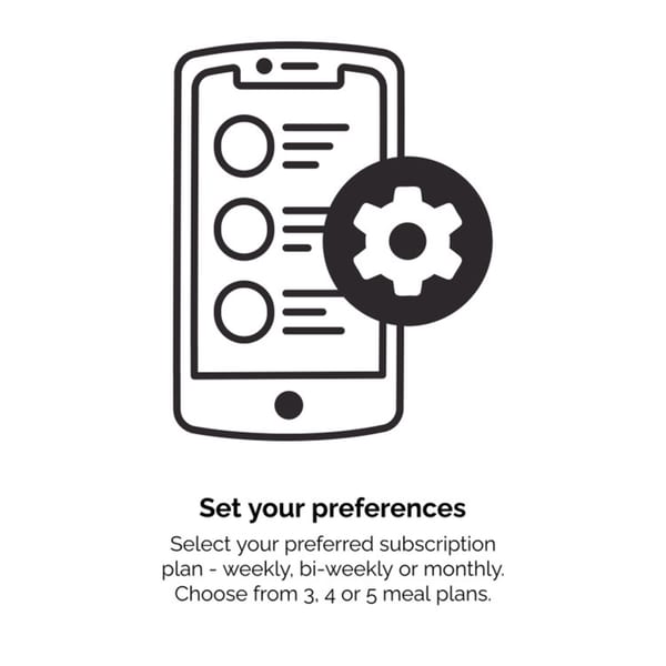 A smartphone icon with a gear overlay, representing setting preferences for meal plans.