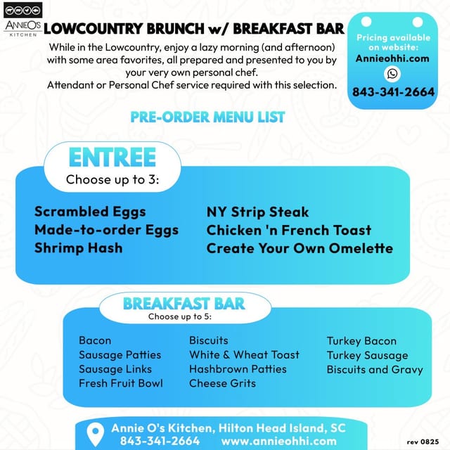 Lowcountry Brunch w/ Breakfast Bar Package.